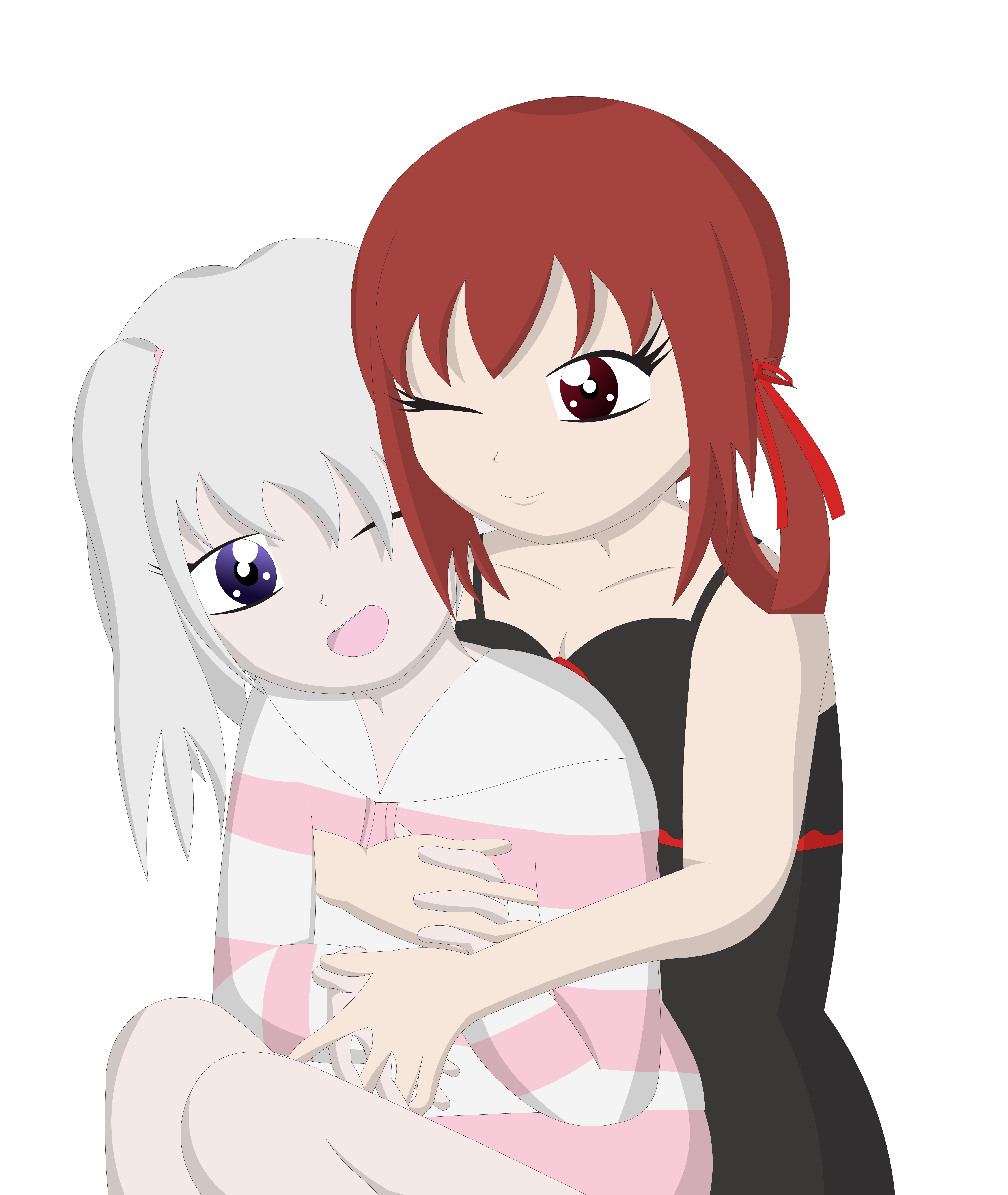 Kotori surprised Yayoi with a hug from behind! I was too lazy to bother with a background ( o x o ;