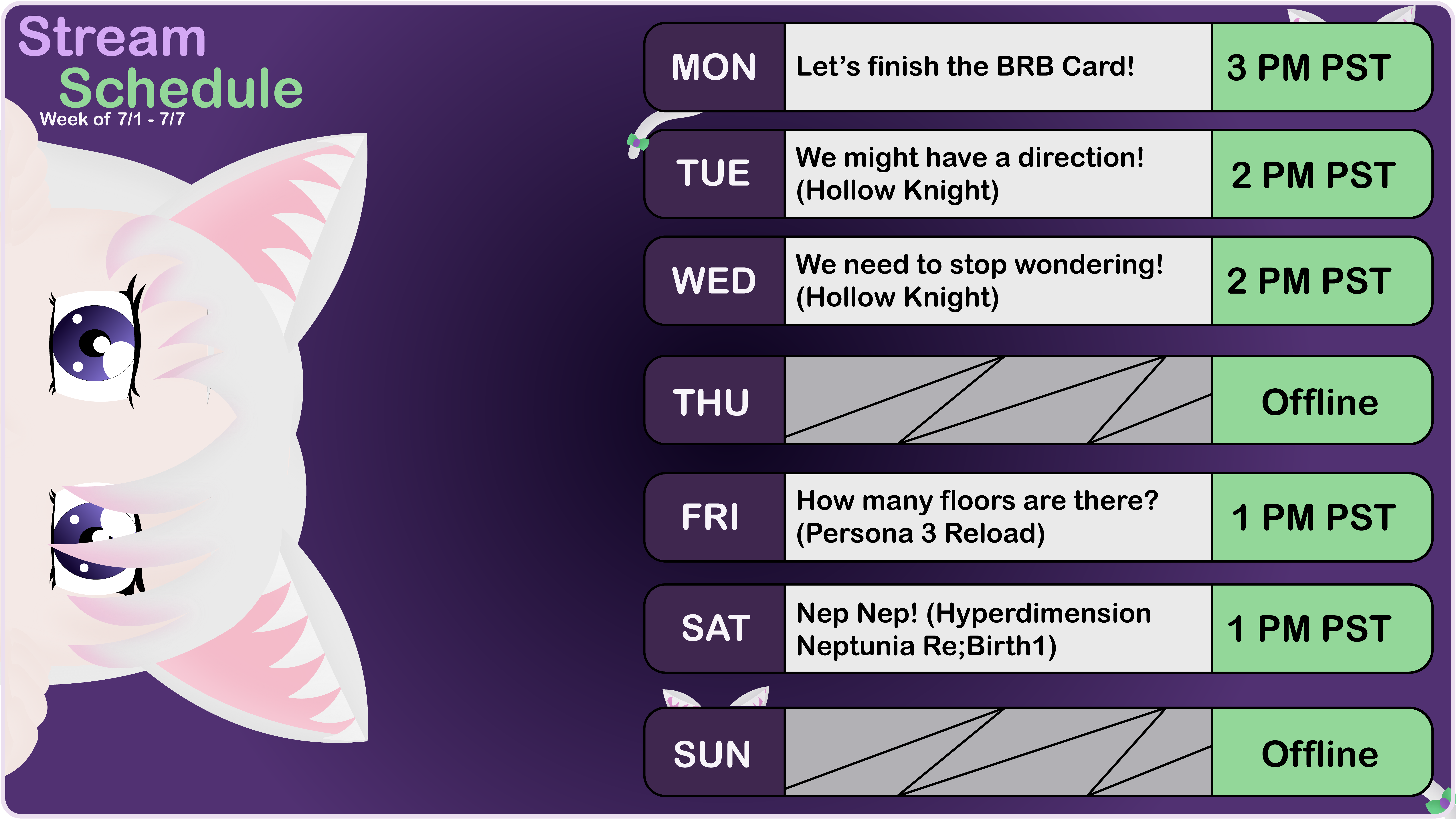 Schedule for Week 7/1 - 7/7