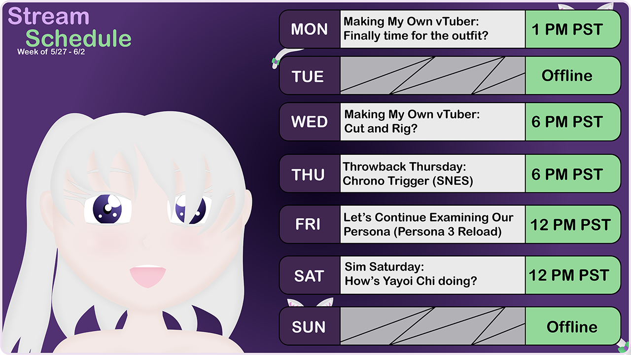 Schedule for Week 5/27 - 6/2