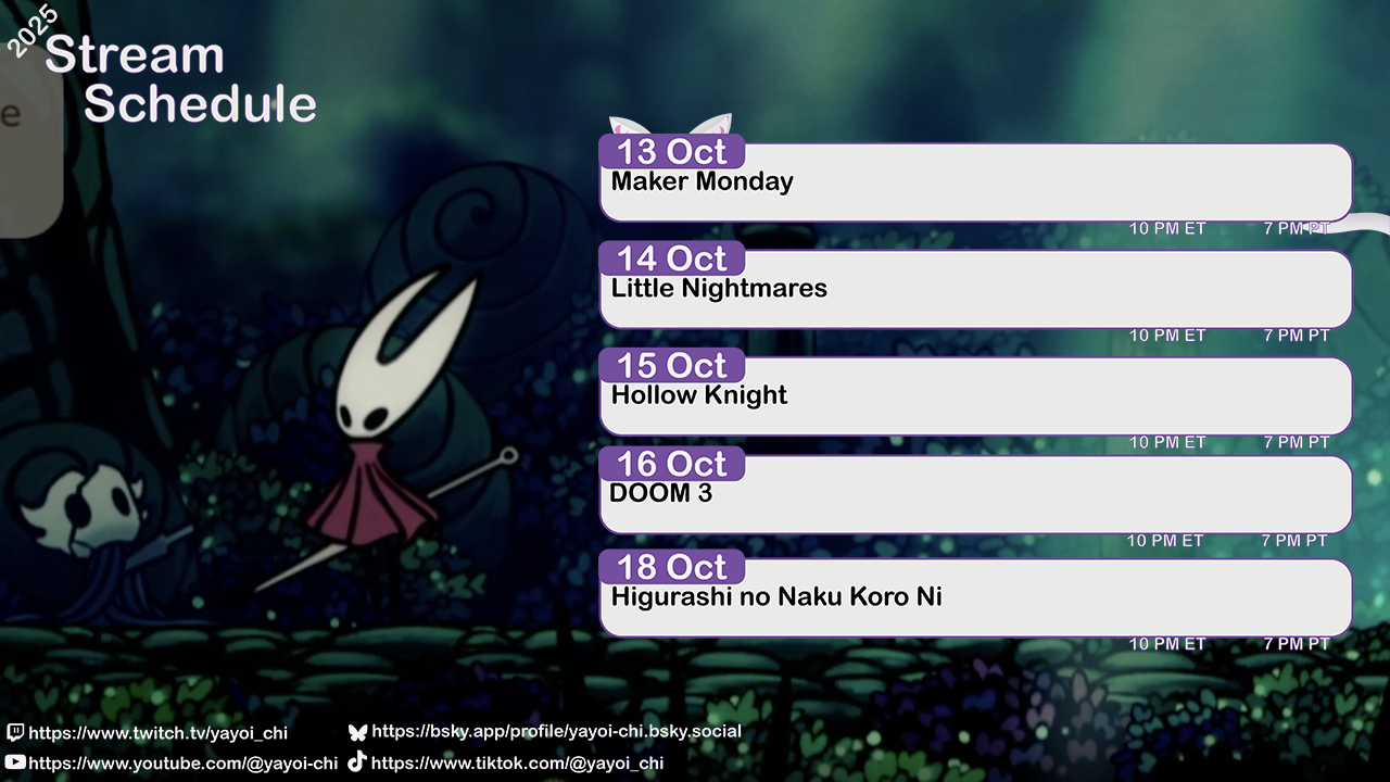Next week's Schedule Next week's schedule (see the table below)!