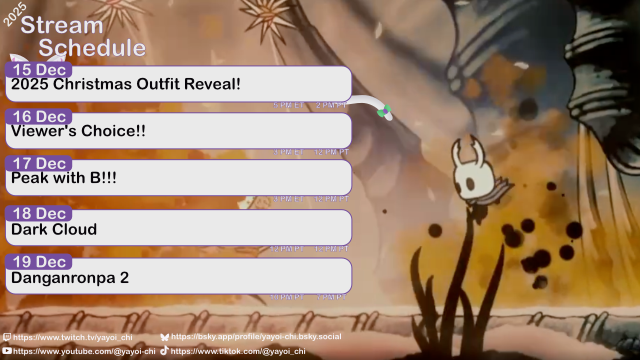 Next week's schedule (see the table below)!