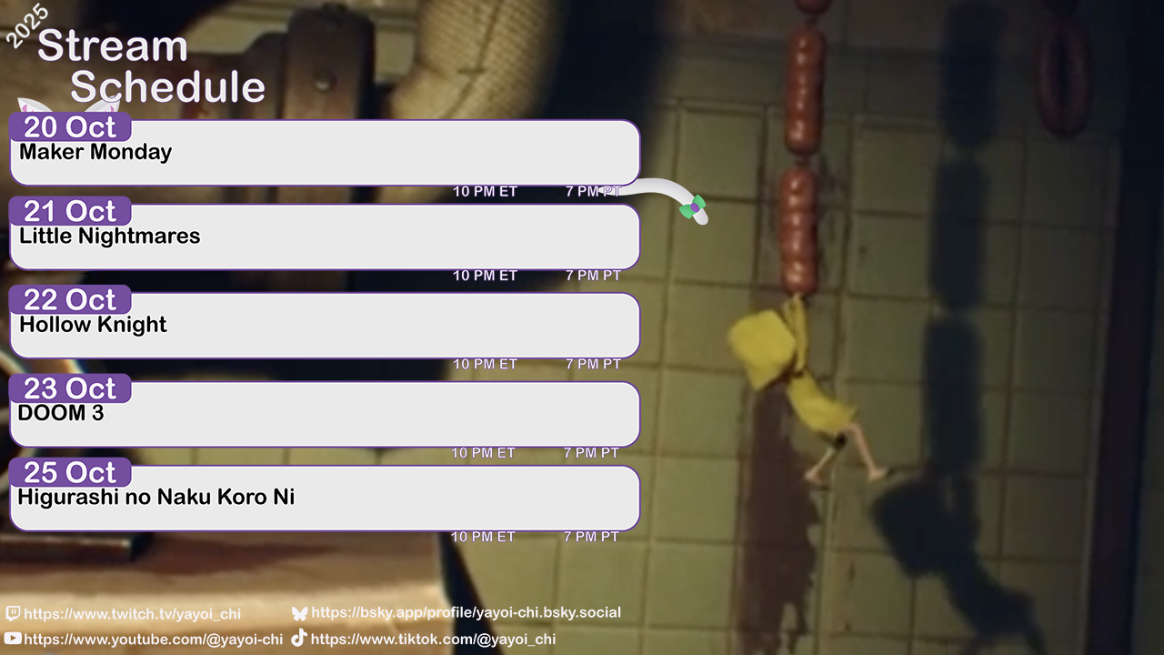 Next week's schedule (see the table below)!
