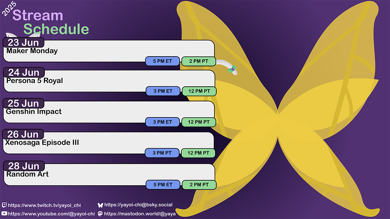 Next week's schedule (see the table below)!