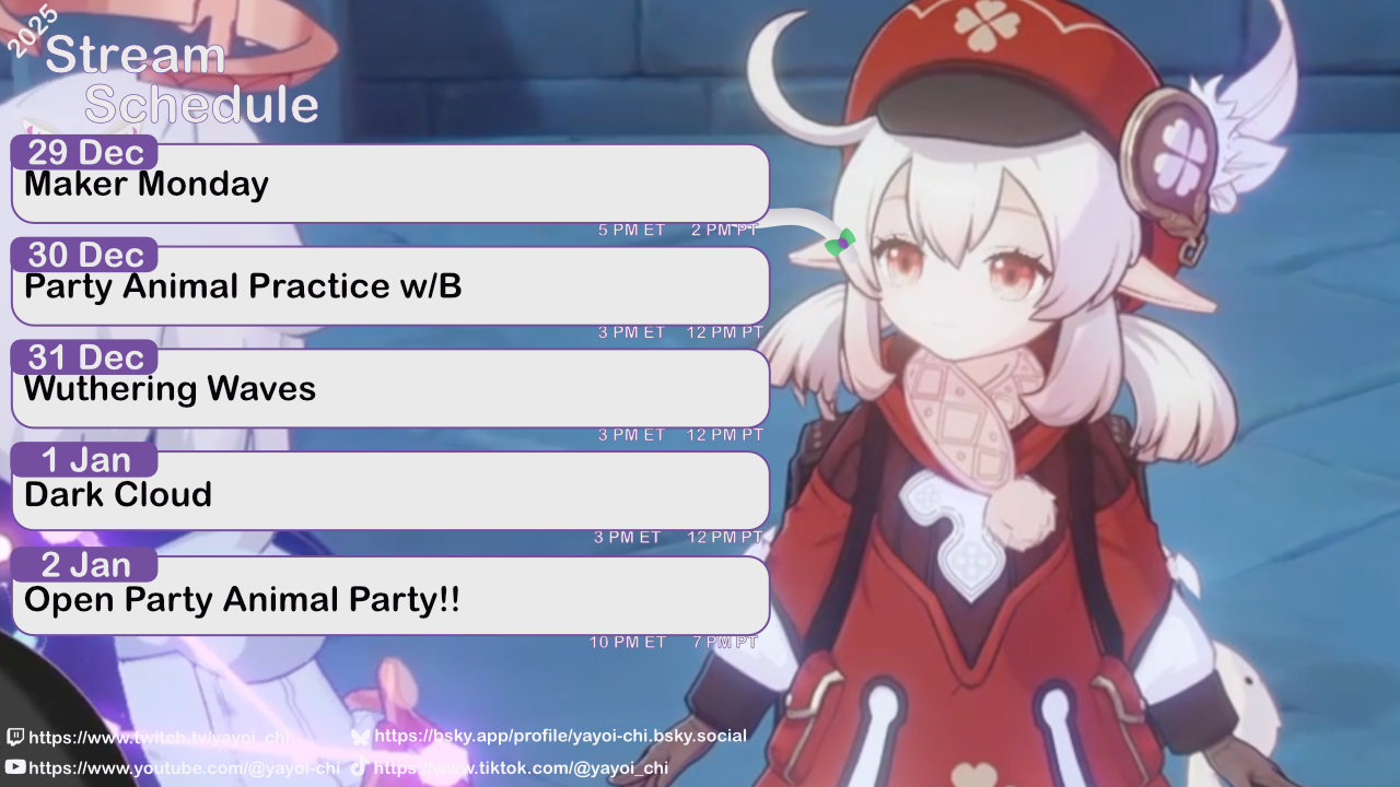 Next week's schedule (see the table below)!