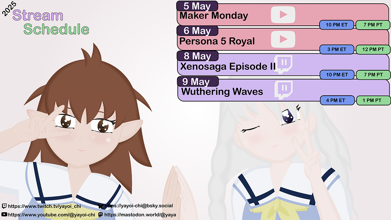 Next week's Schedule Next week's schedule (see the table below)!