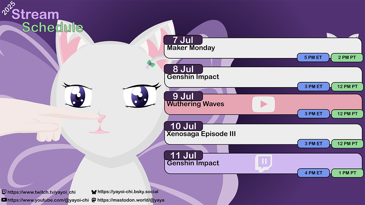 Next week's Schedule Next week's schedule (see the table below)!