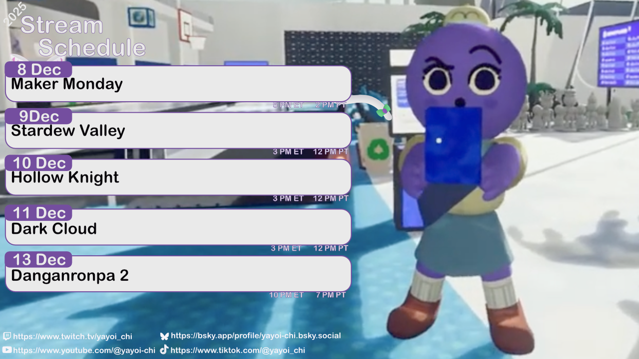 Next week's schedule (see the table below)!