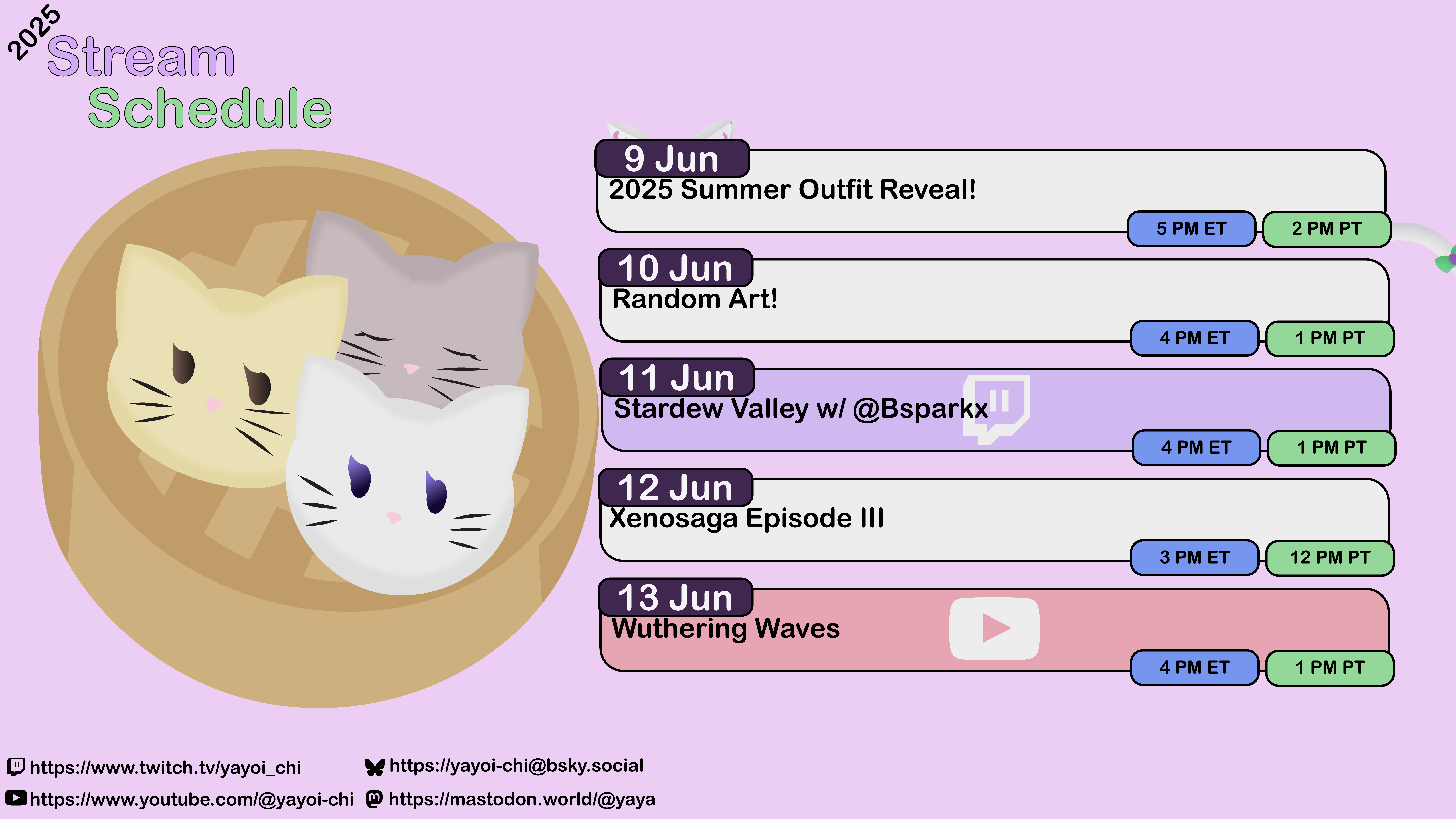 Next week's Schedule Next week's schedule (see the table below)!
