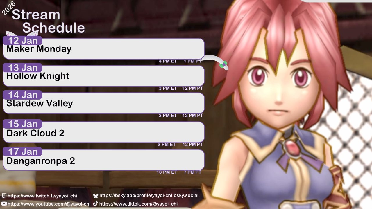 Next week's schedule (see the table below)!