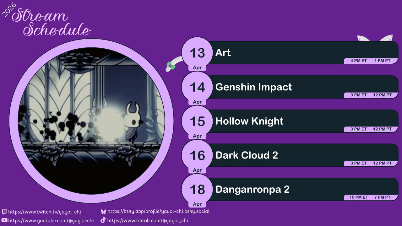 Next week's schedule (see the table below)!