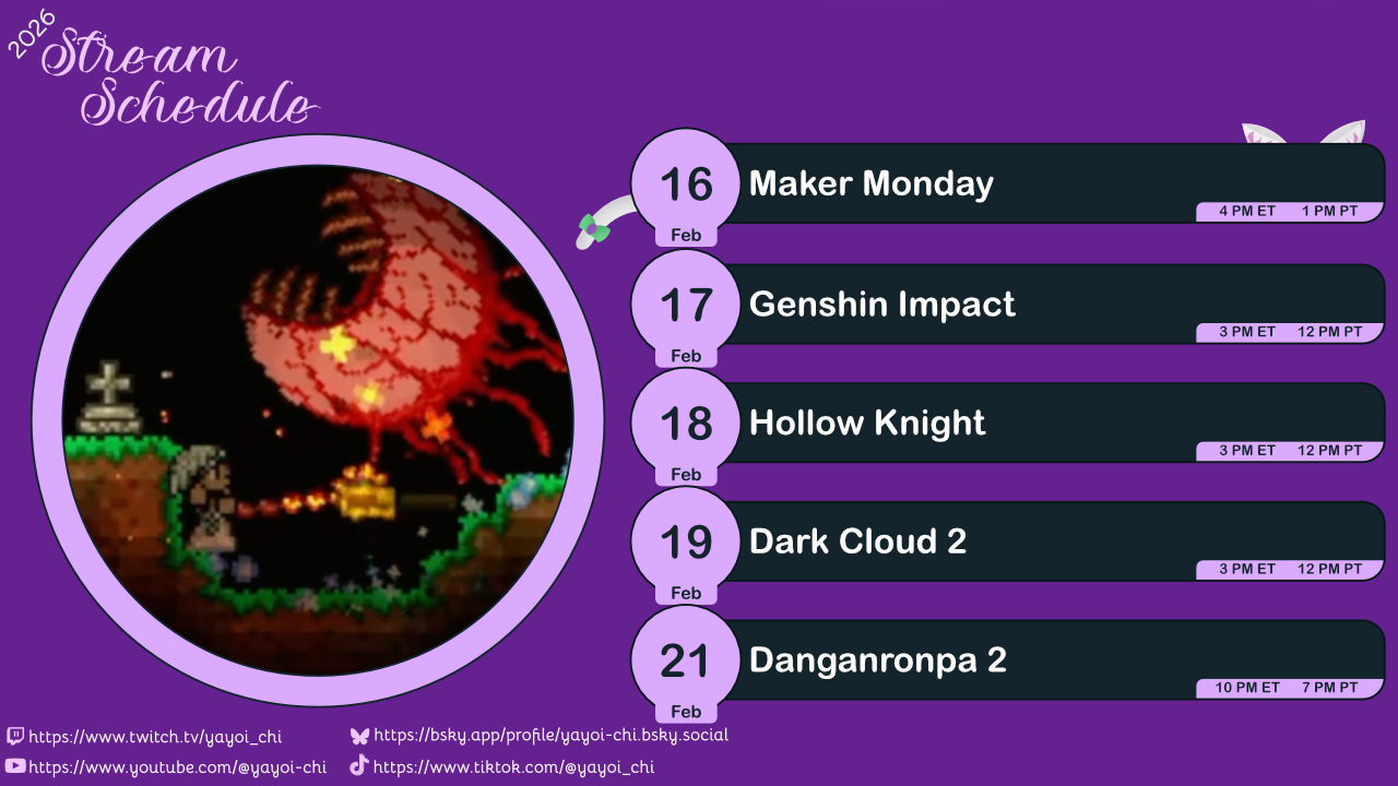 Next week's schedule (see the table below)!