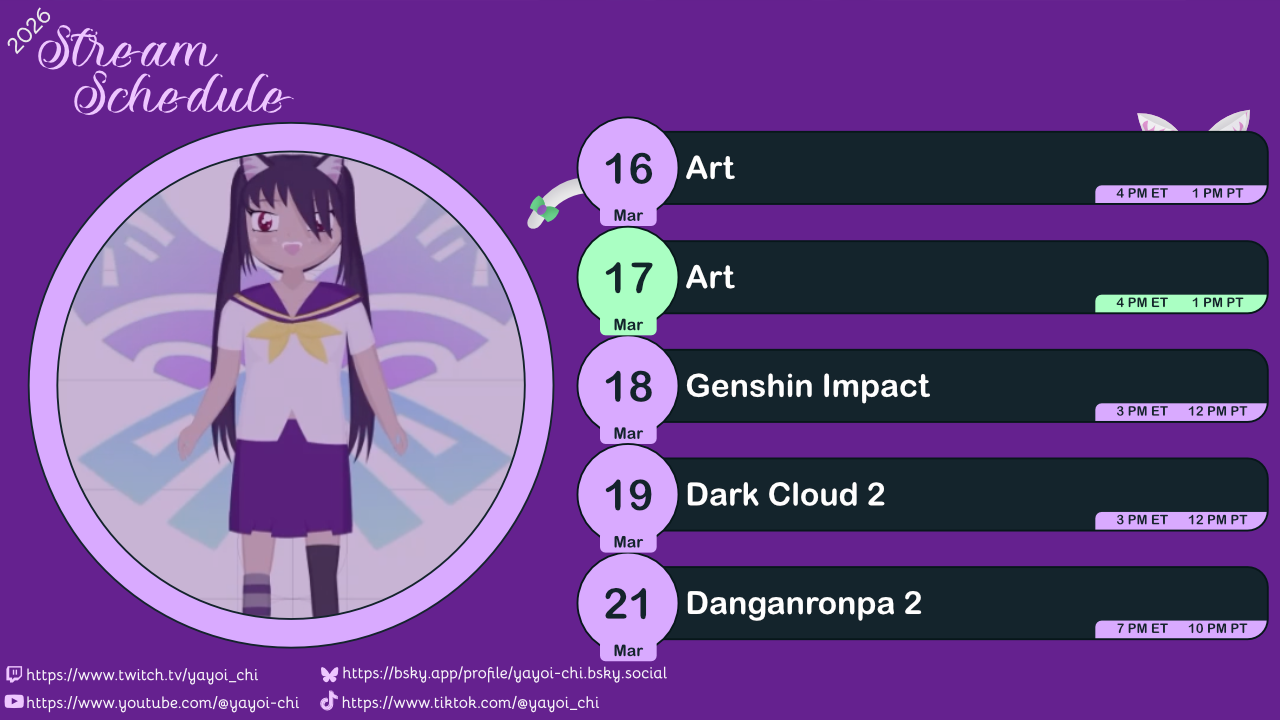 Next week's schedule (see the table below)!