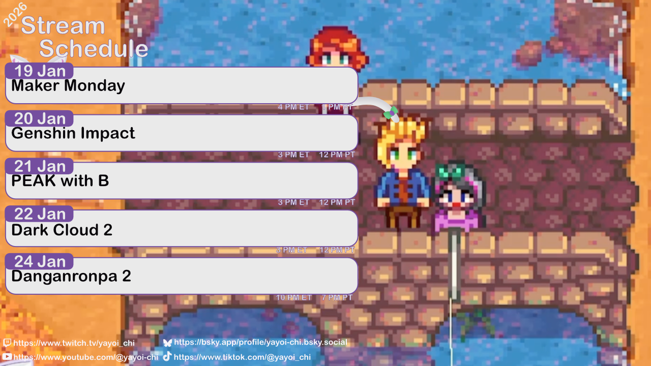 Next week's schedule (see the table below)!