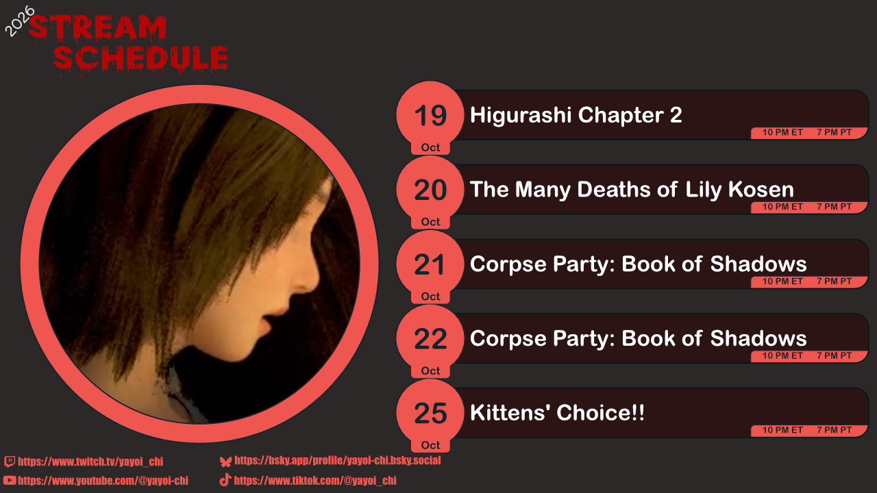 Next week's schedule (see the table below)!