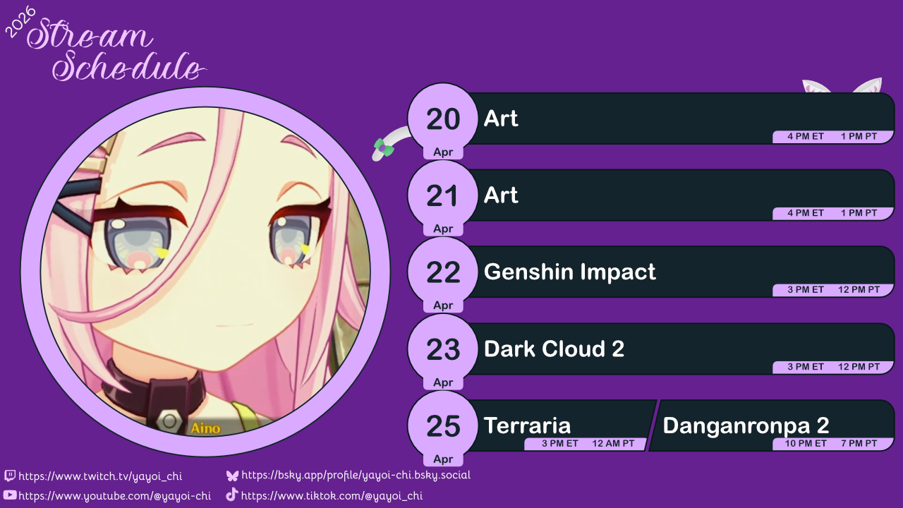 Next week's schedule (see the table below)!