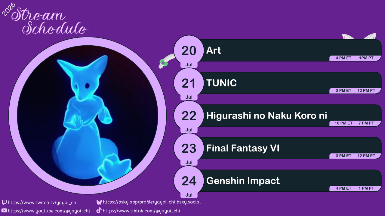 Next week's schedule (see the table below)!