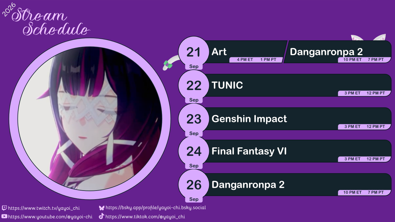 Next week's schedule (see the table below)!