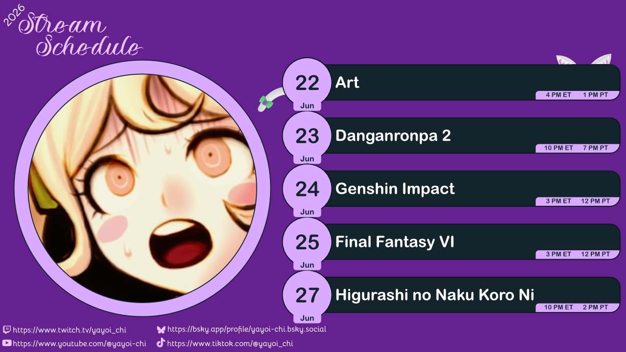 Next week's schedule (see the table below)!