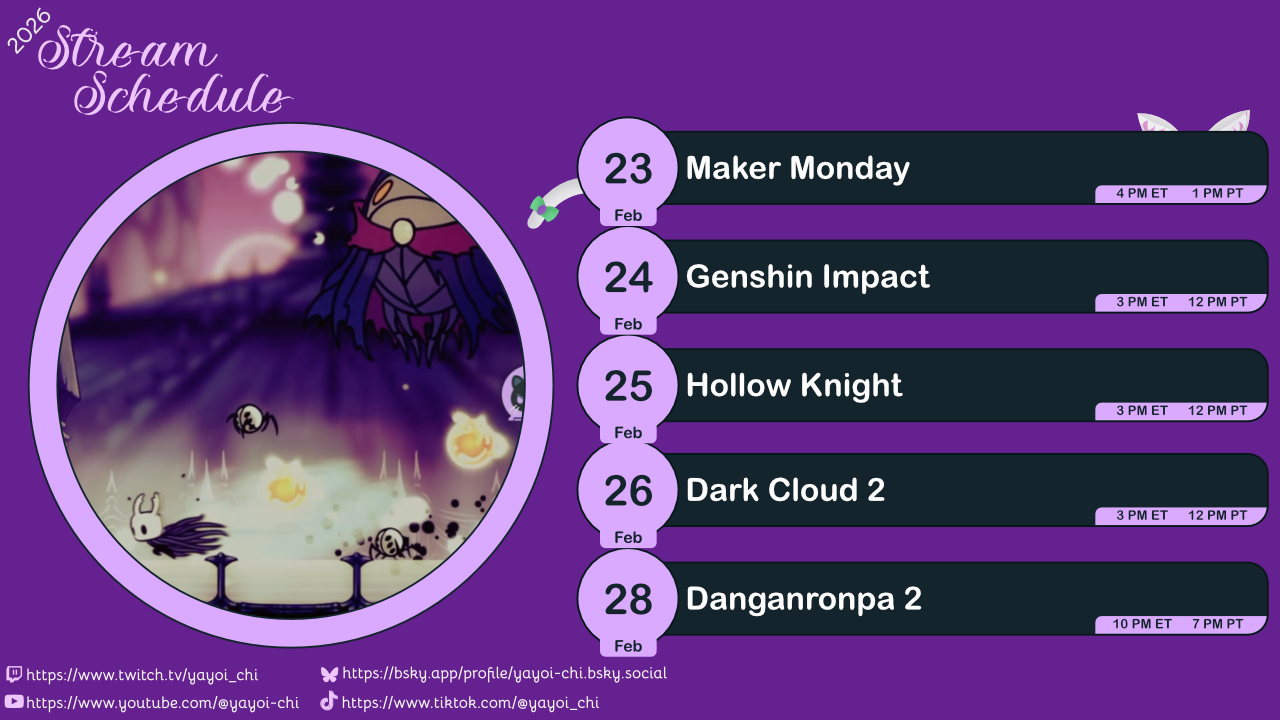Next week's schedule (see the table below)!