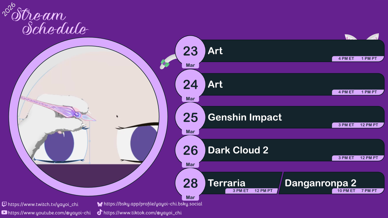 Next week's schedule (see the table below)!