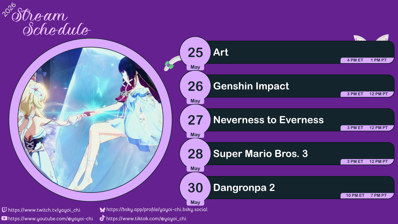 Next week's schedule (see the table below)!