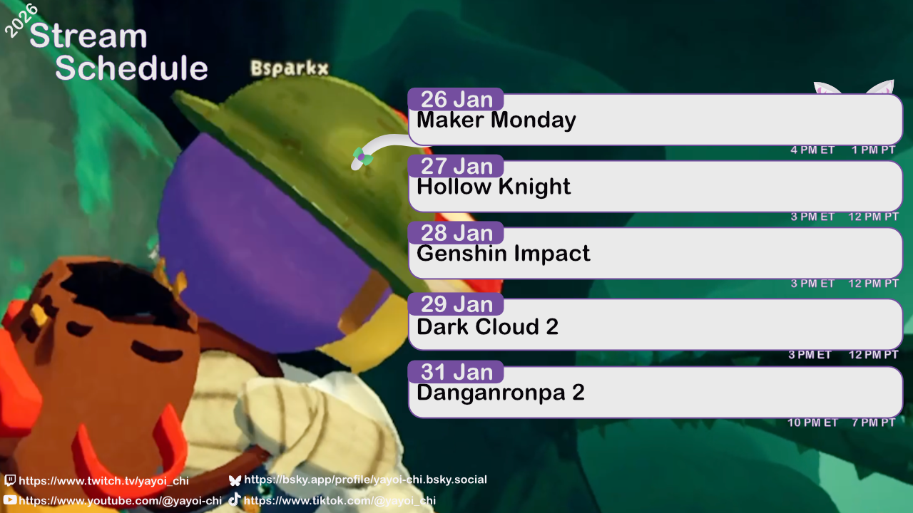 Next week's schedule (see the table below)!