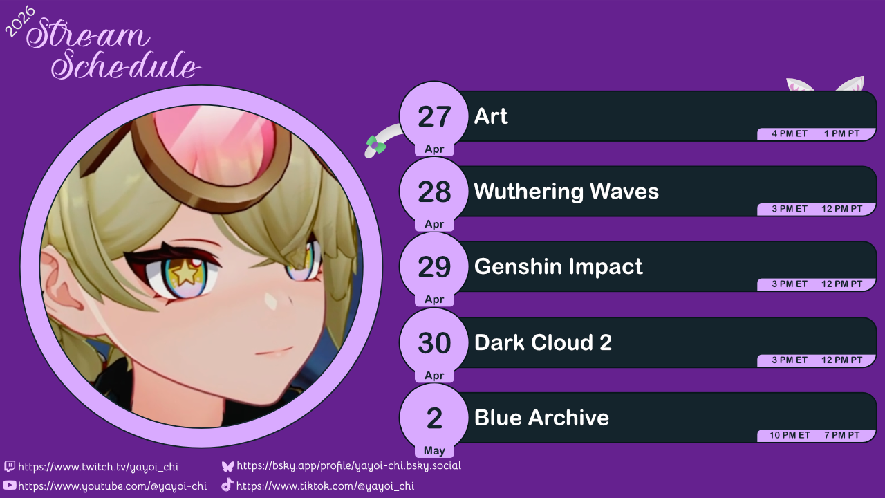 Next week's schedule (see the table below)!