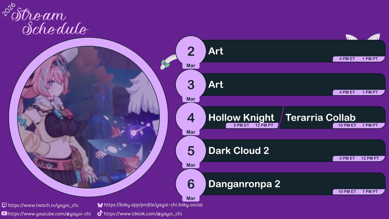 Next week's schedule (see the table below)!