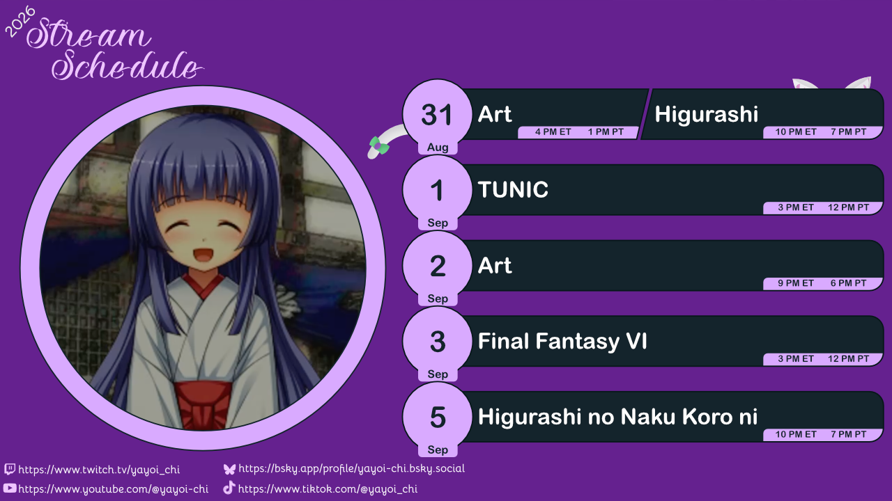Next week's schedule (see the table below)!