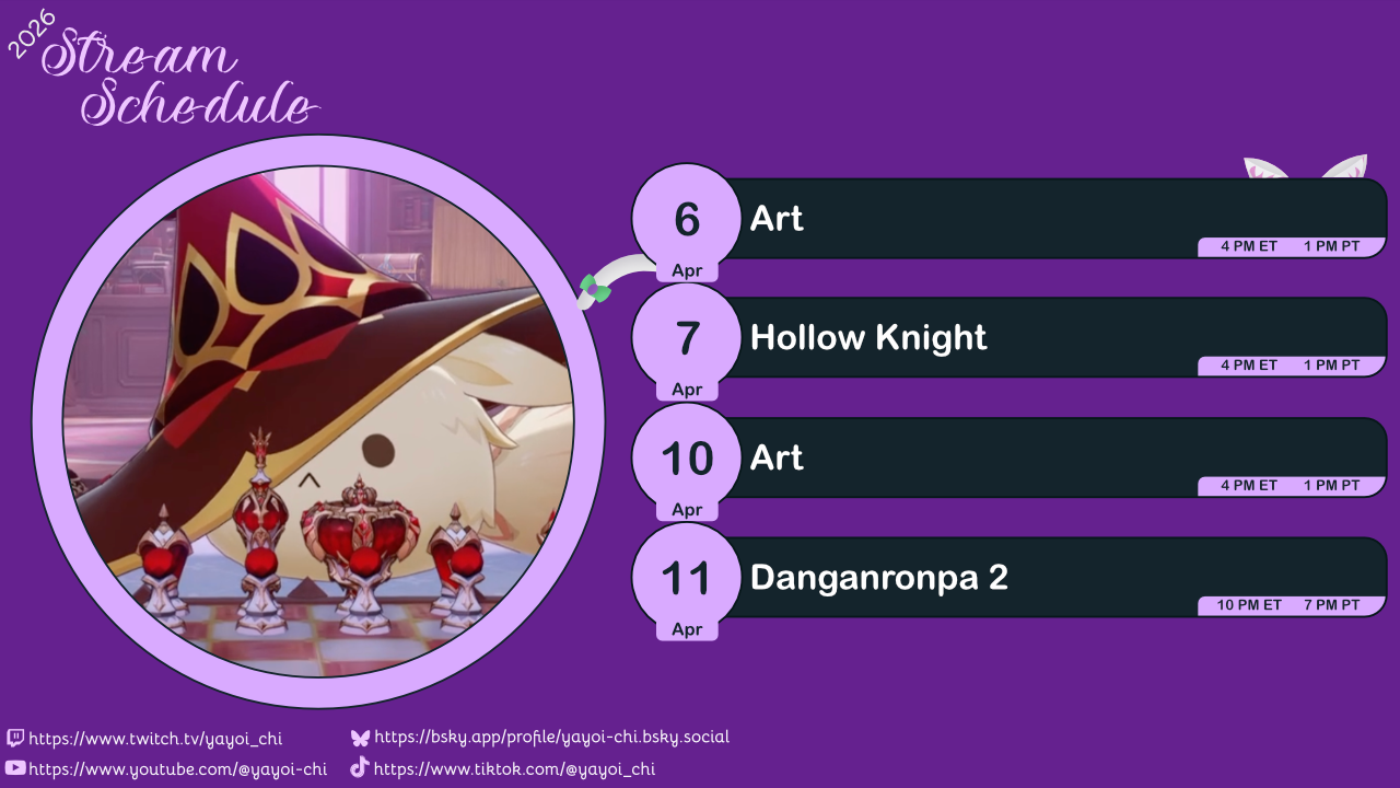 Next week's schedule (see the table below)!