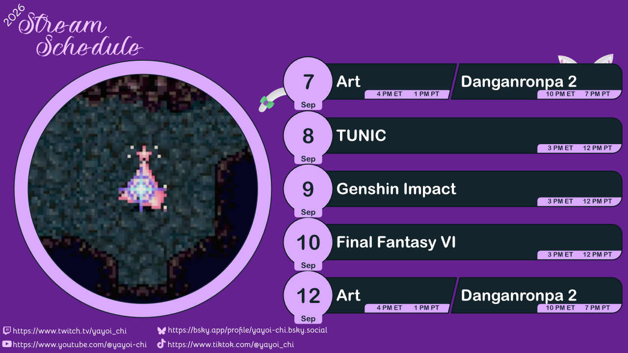 Next week's schedule (see the table below)!