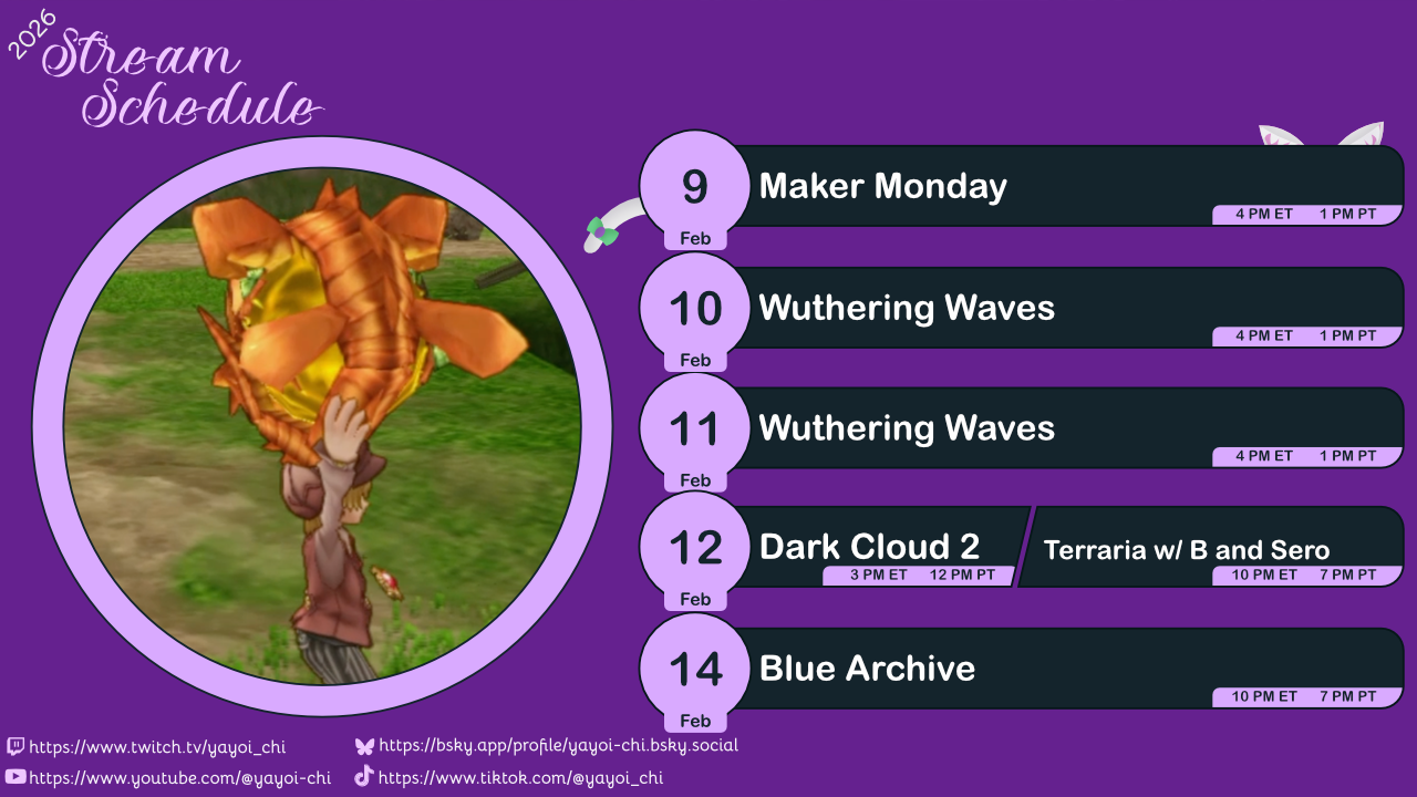 Next week's schedule (see the table below)!